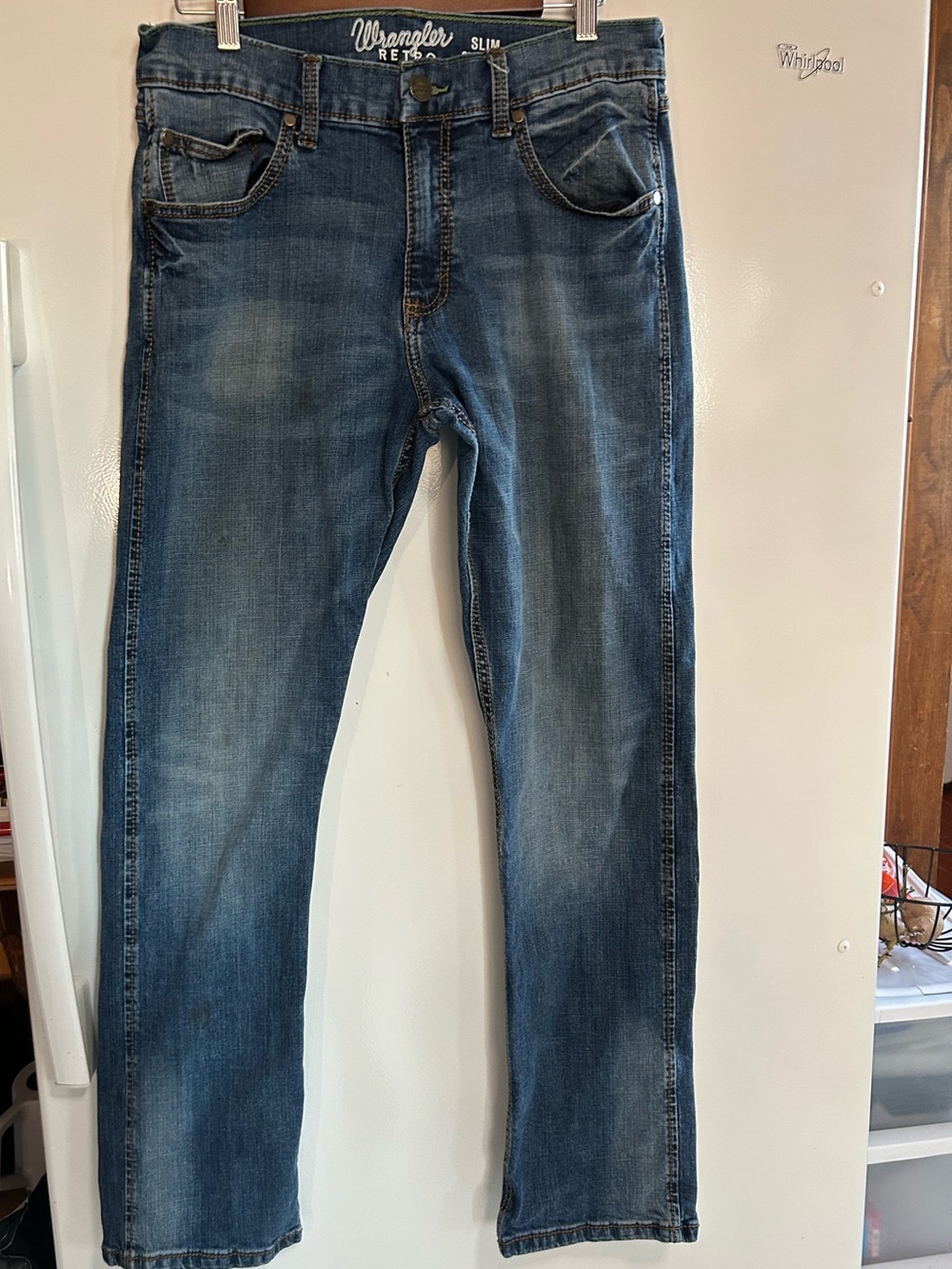 Wrangler Retro Slim Straight Jeans Mens 33x32 Blue Denim 10WLT88BZ Medium Wash